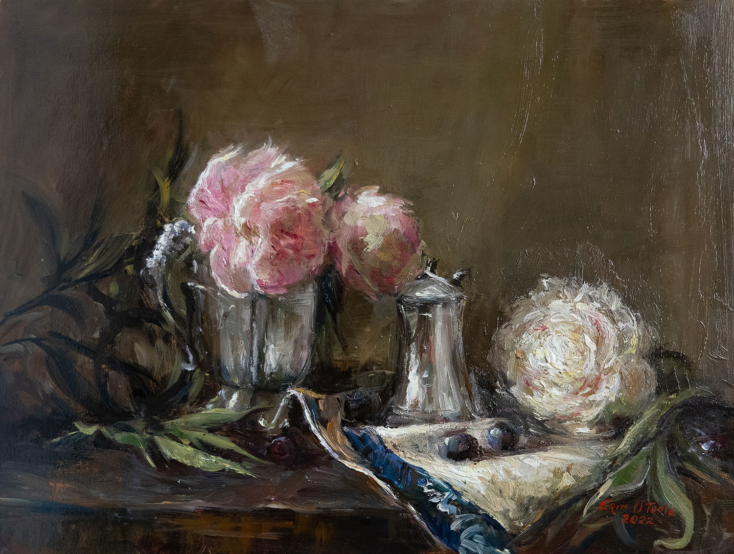 oil painting of peonies by Erin O'Toole