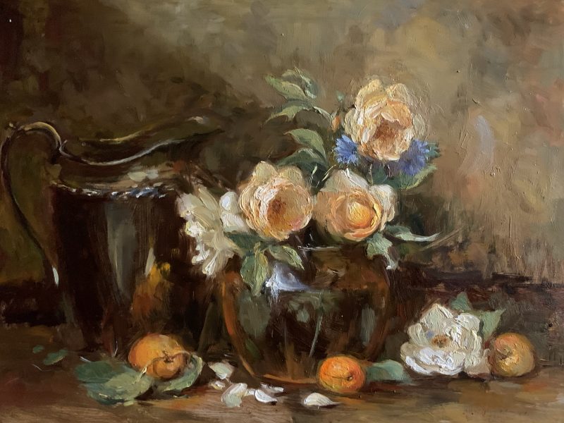 Roses and apricots - oil painting by Erin O'Toole
